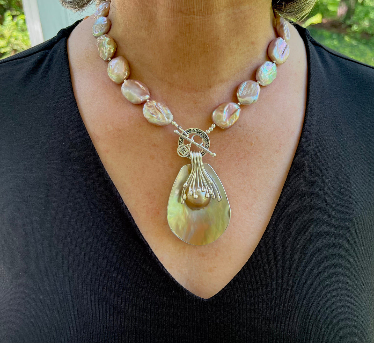 Blush Coin Pearl Necklace with Natural Blister Pearl Pendant