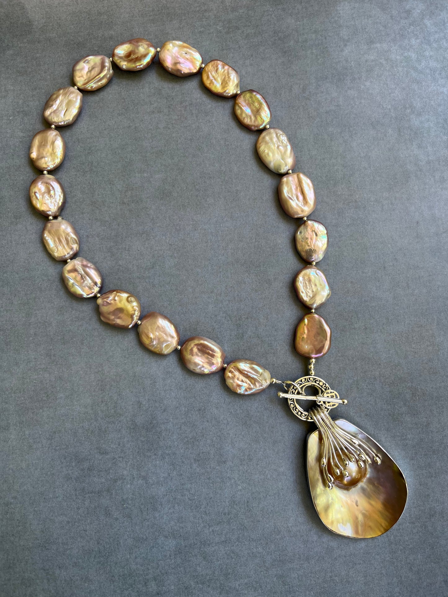 Blush Coin Pearl Necklace with Natural Blister Pearl Pendant